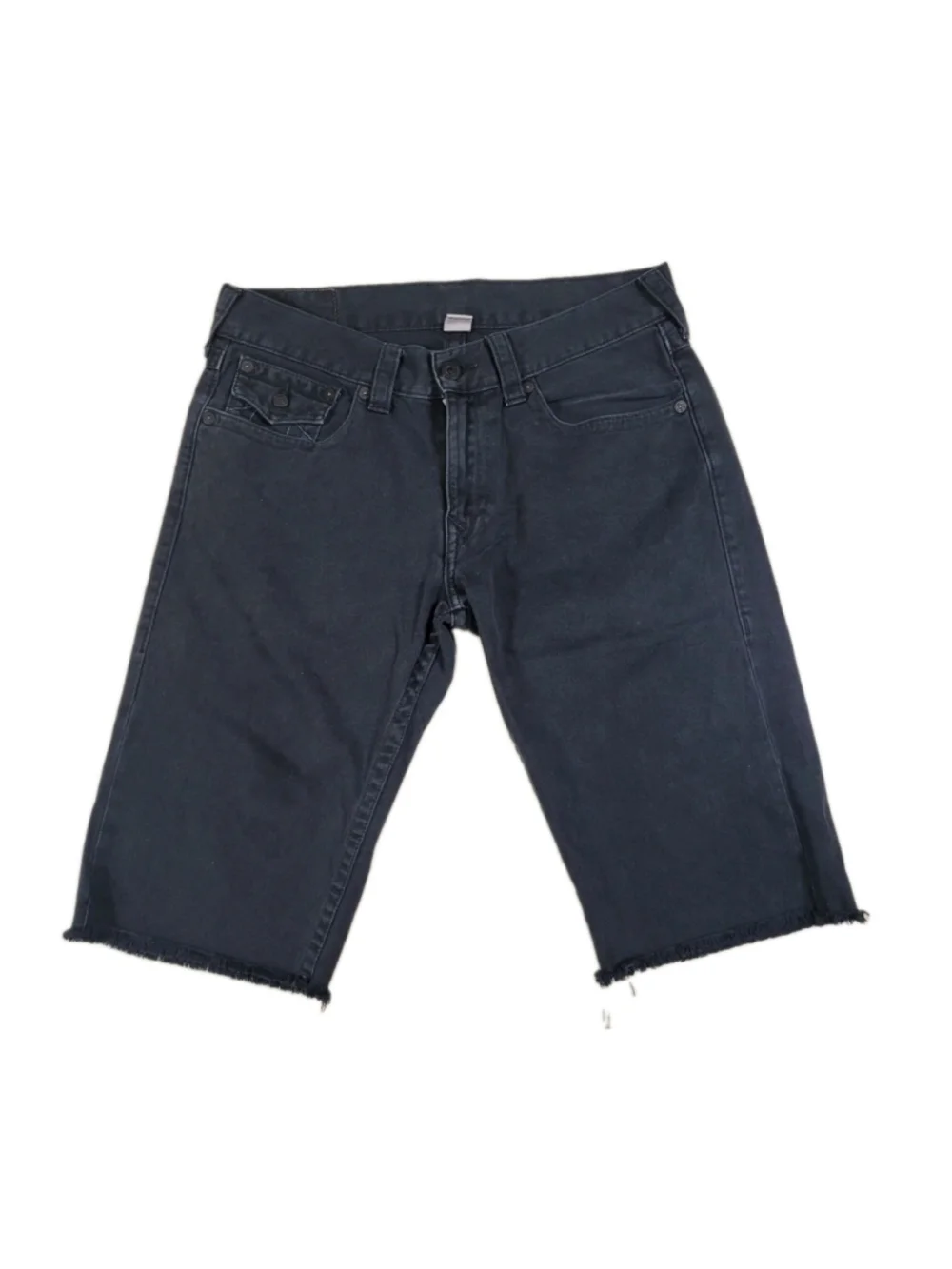 True Religion Jeans Men Flap Pockets Cut-Off Black Fray Shorts Size 34 Inseam 15